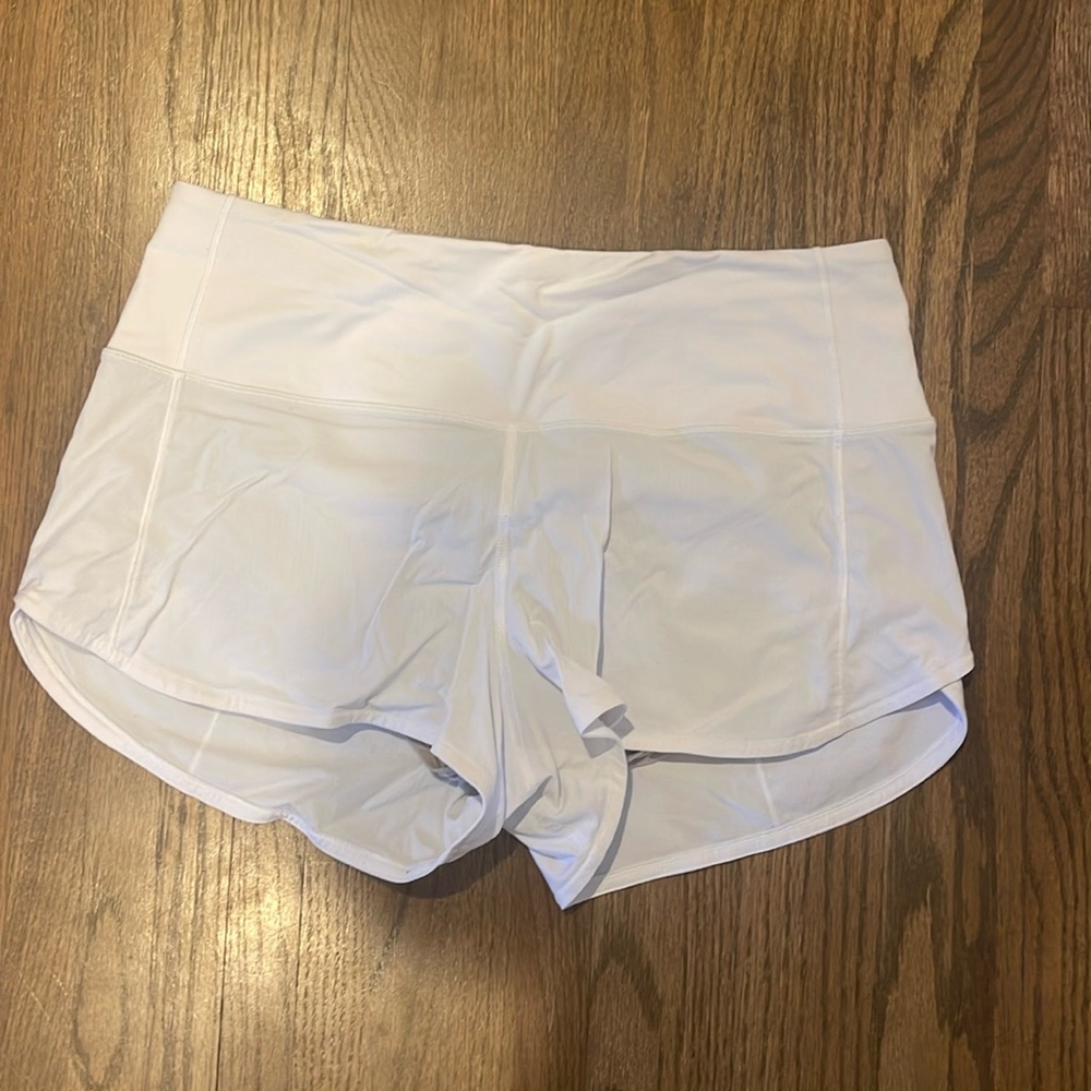 White Lululemon high waisted speed up shorts size 8